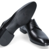 scarpa franceschetti suola in gomma derby tomaia liscia in vitello, fondo in  gomma da abbinare con un abito browngreen prodotto da corneliani ed un cappotto sartoria 1911